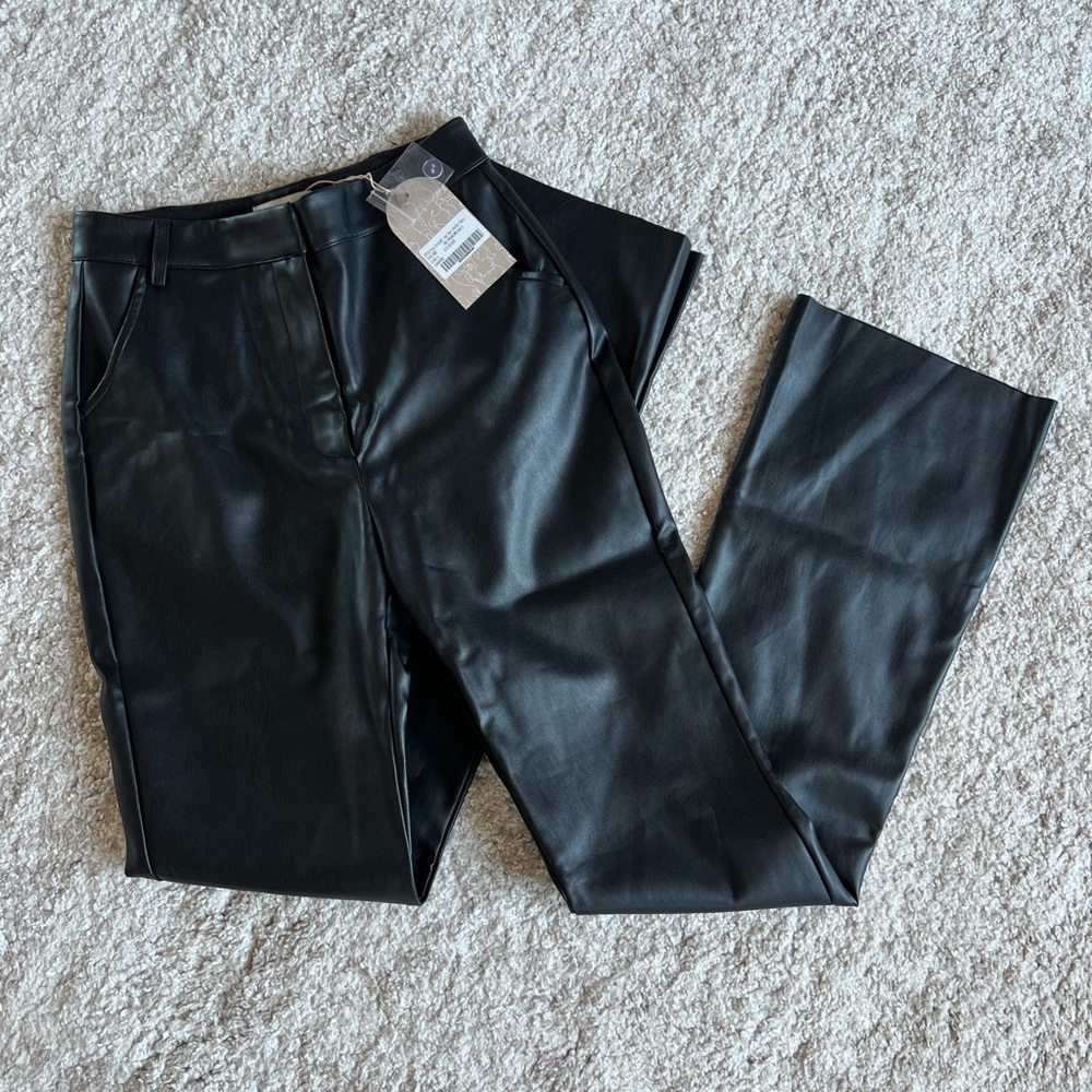 Meshki Tyra Straight Leg Faux Leather Pants Black (NWT)